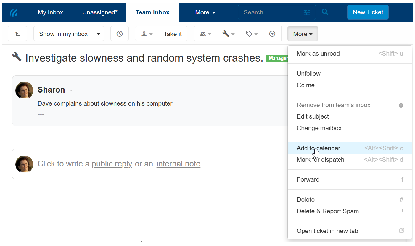 Add a ticket to the calendar