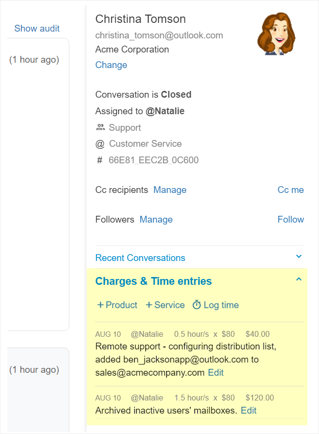 Adding charges directly from the conversation details page