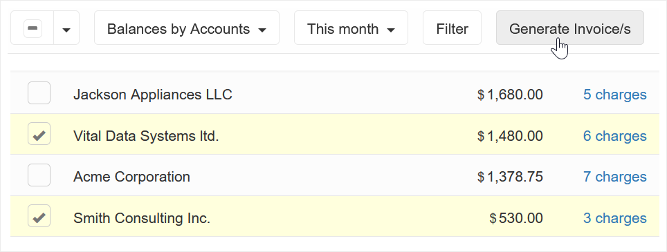 Click to generate invoice/s