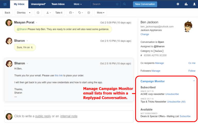 Shared inbox software for teams using Campaign Monitor