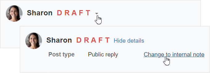 Convert public reply to an internal note