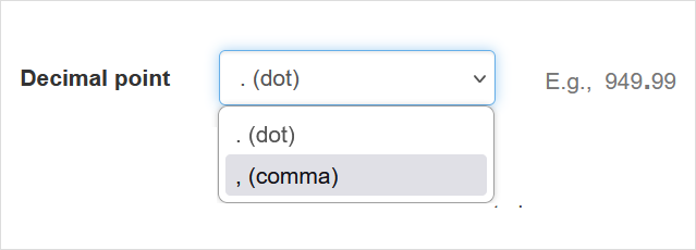 Decimal point for importing charges