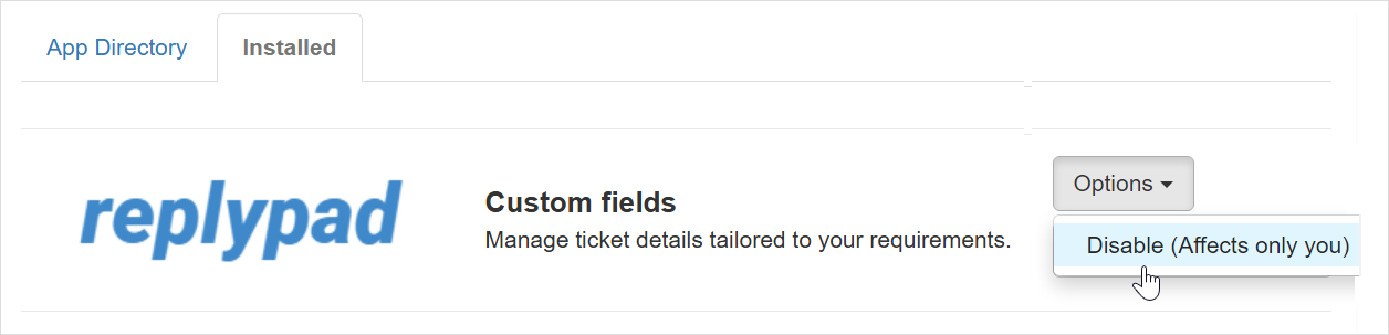 Disable the custom fields app for yourself