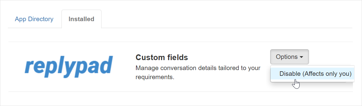 Disable the custom fields app for yourself