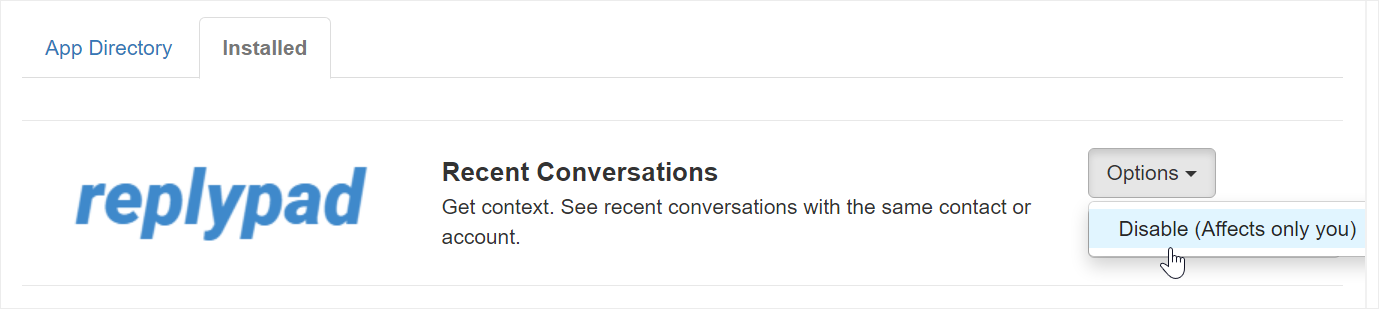 Disable the recent conversations app for yourself