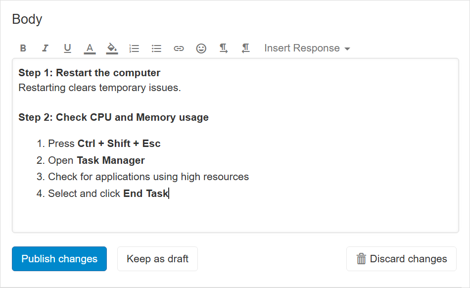Editing the description and body of a published article
