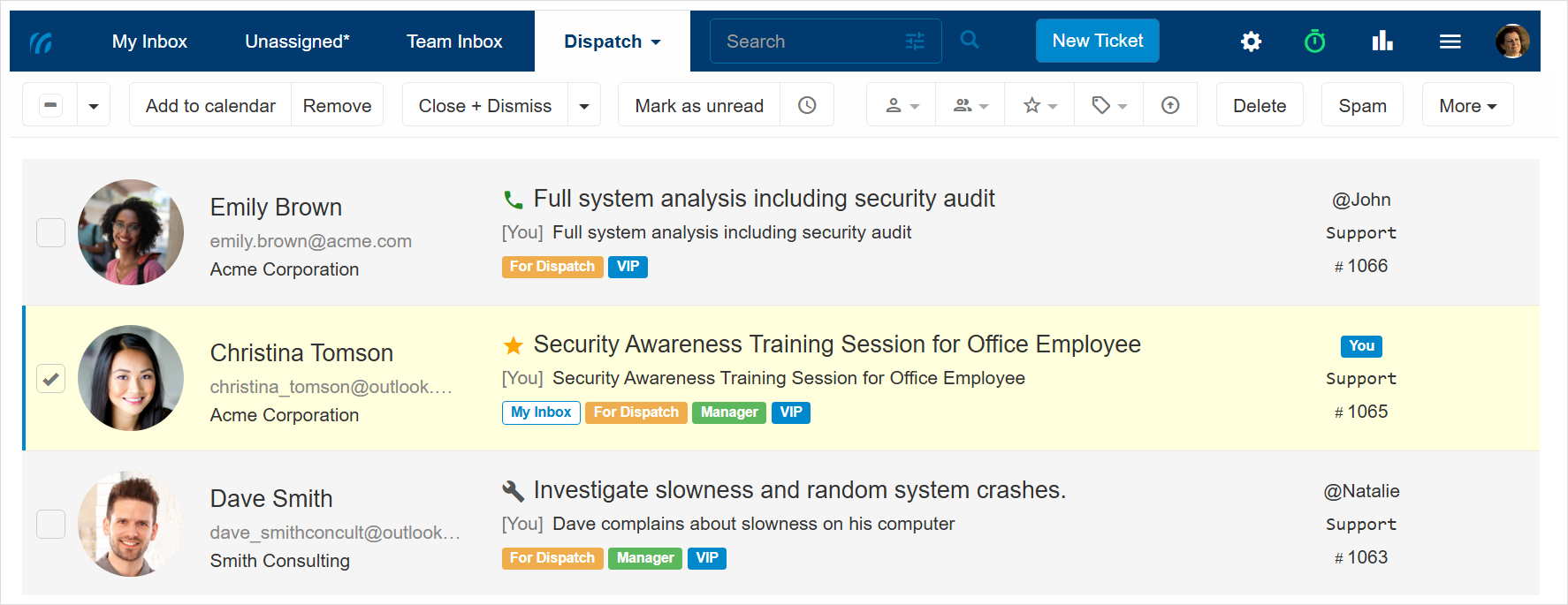 View tickets pending dispatch