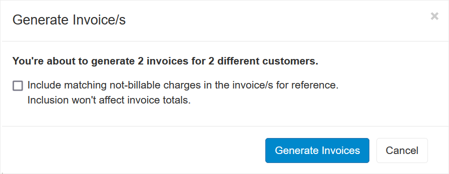 Generate invoice/s options