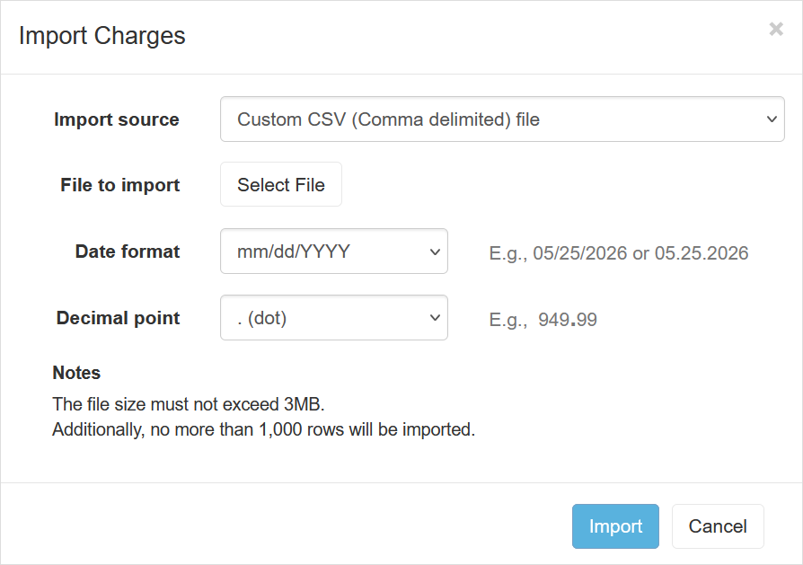 Import charges