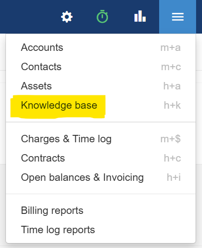 Knowledge base - Access from the menu