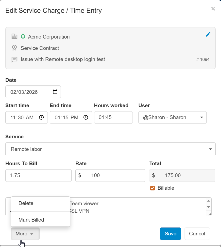 Mark charge as billed or unbilled manually