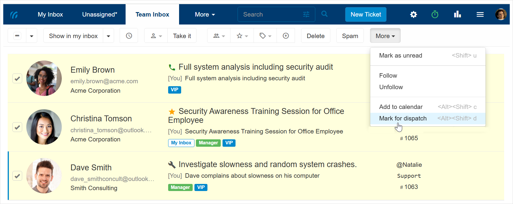 Mark tickets for dispatch