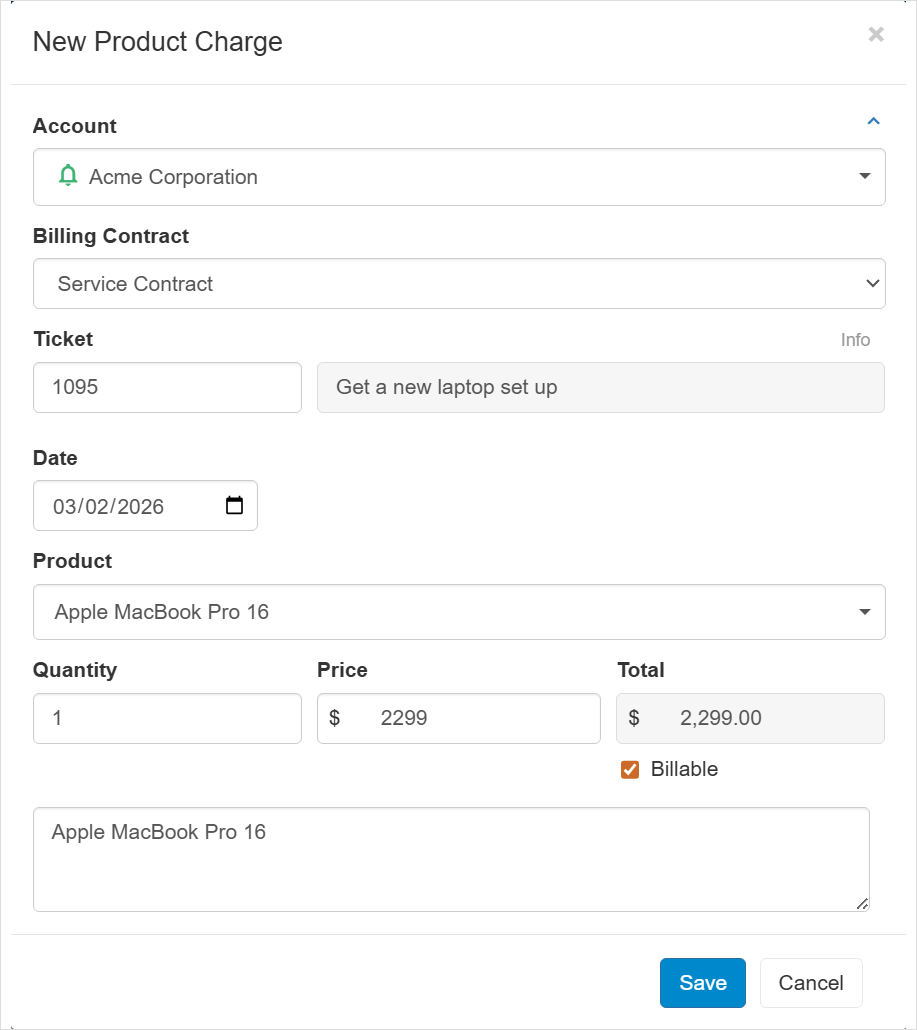 Add a new product charge
