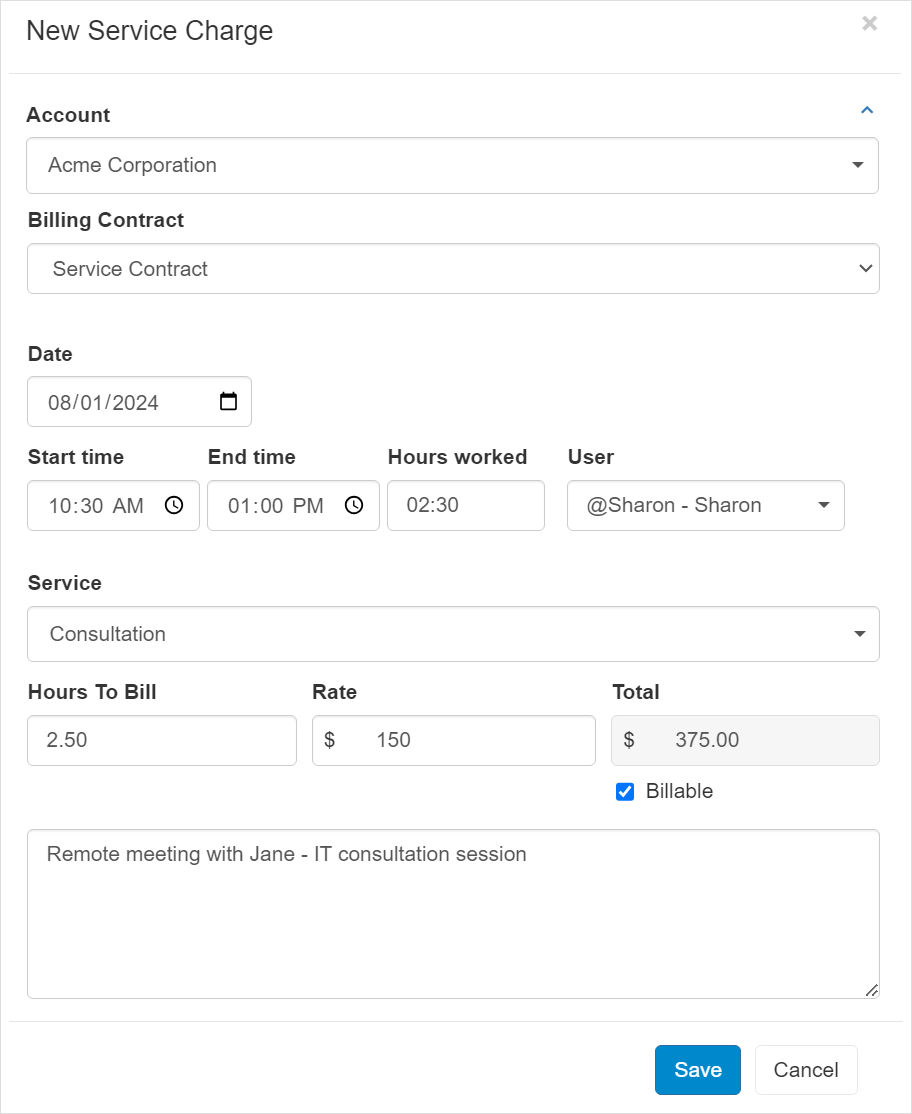 Add a new service charge