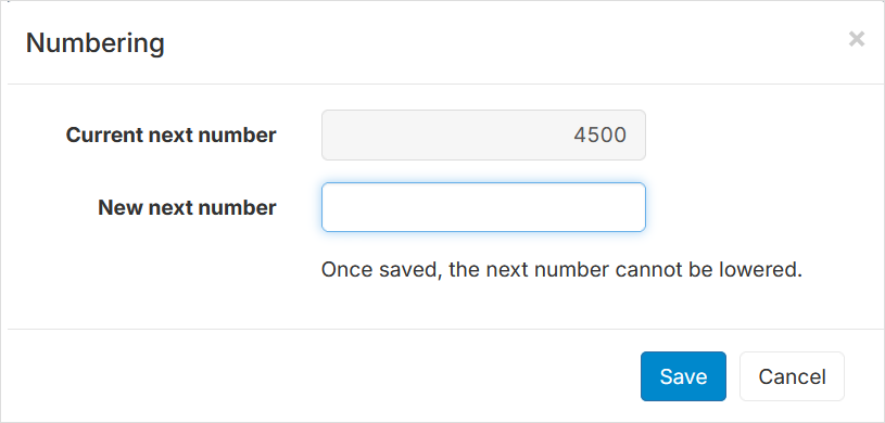 Set next new ticket number