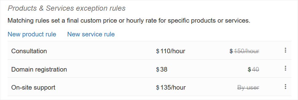 Define product and service exception rules