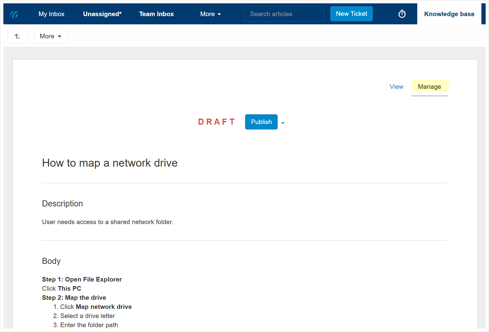 Publish draft article