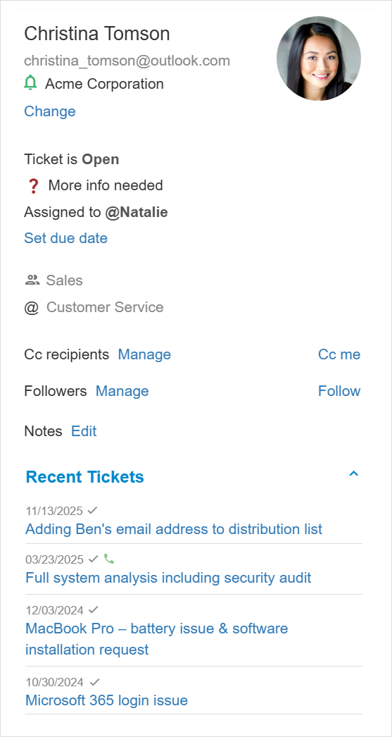 View recent tickets with the ticket or account