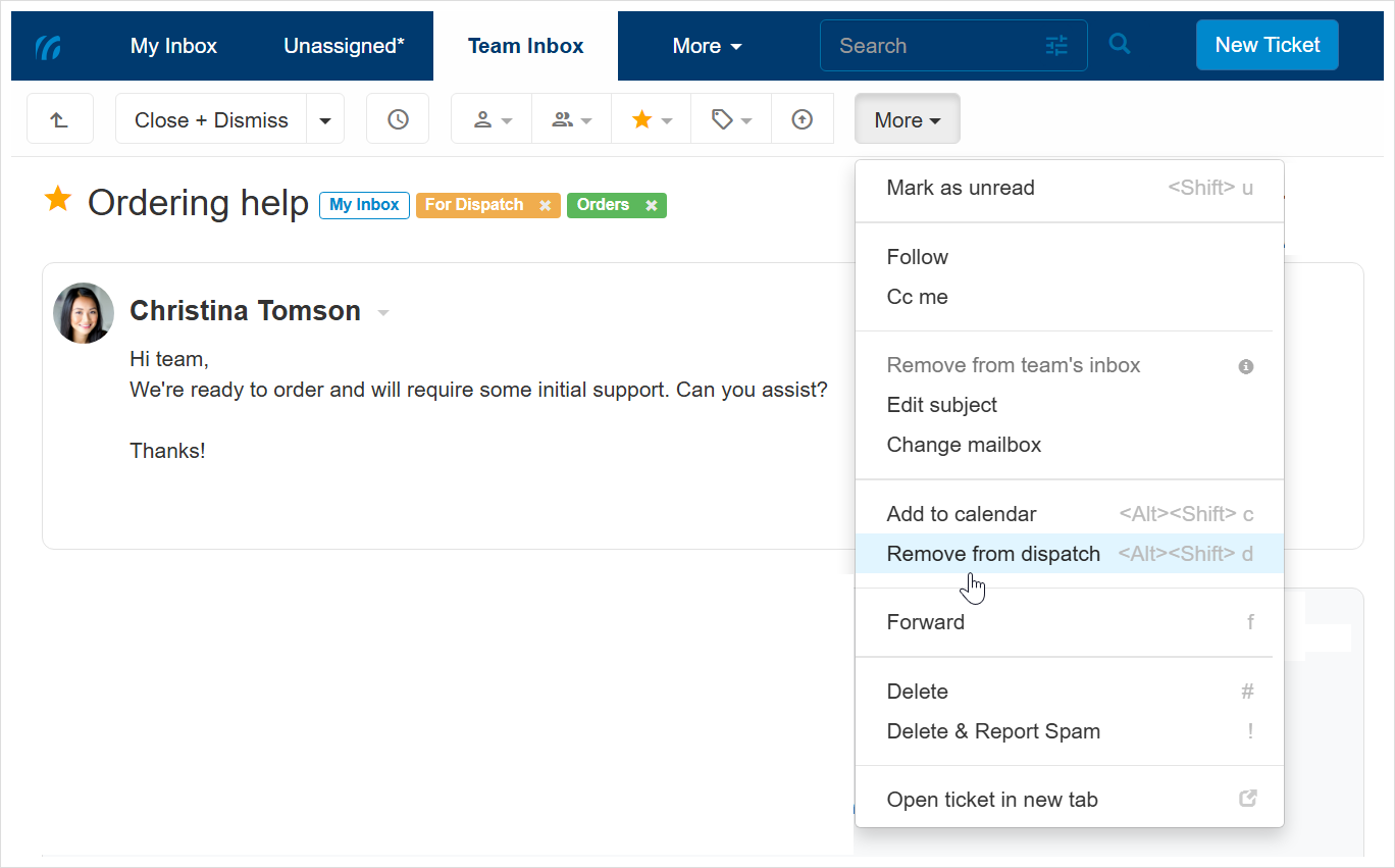 Remove ticket from dispatch