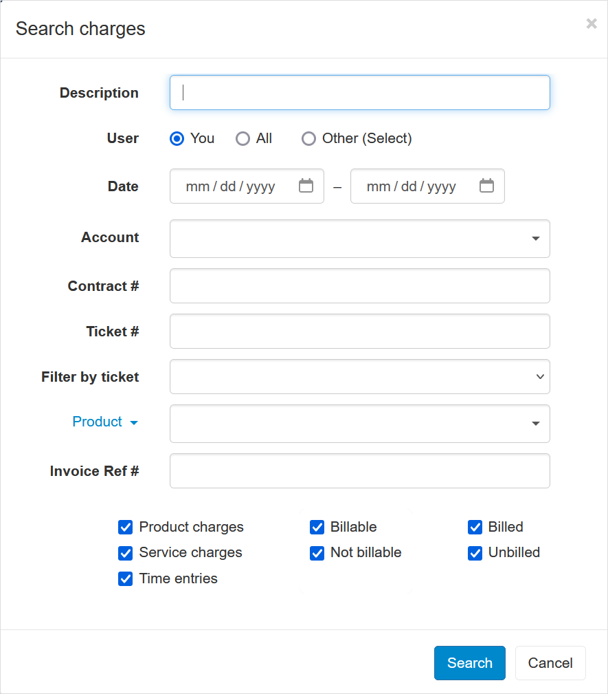 Advanced charges search