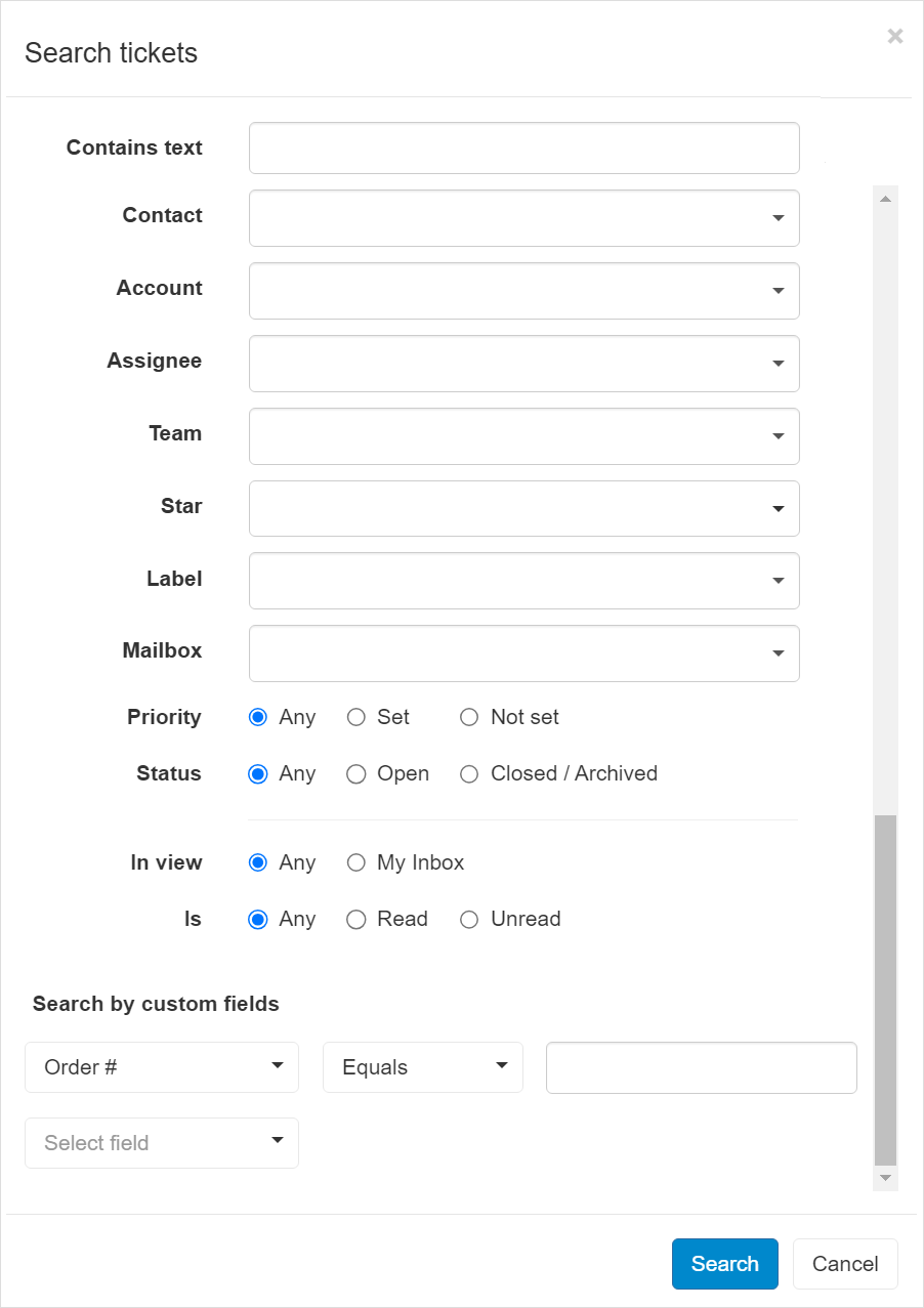 Search tickets - Options