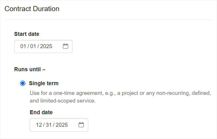 Configure single term contract duration