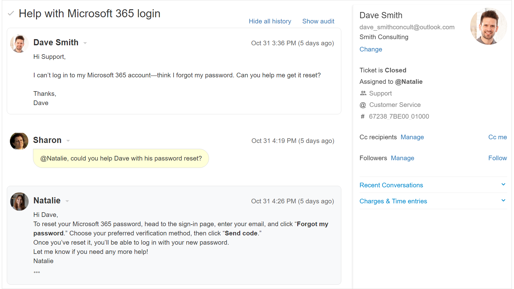 Ticket management within Replypad PSA software.