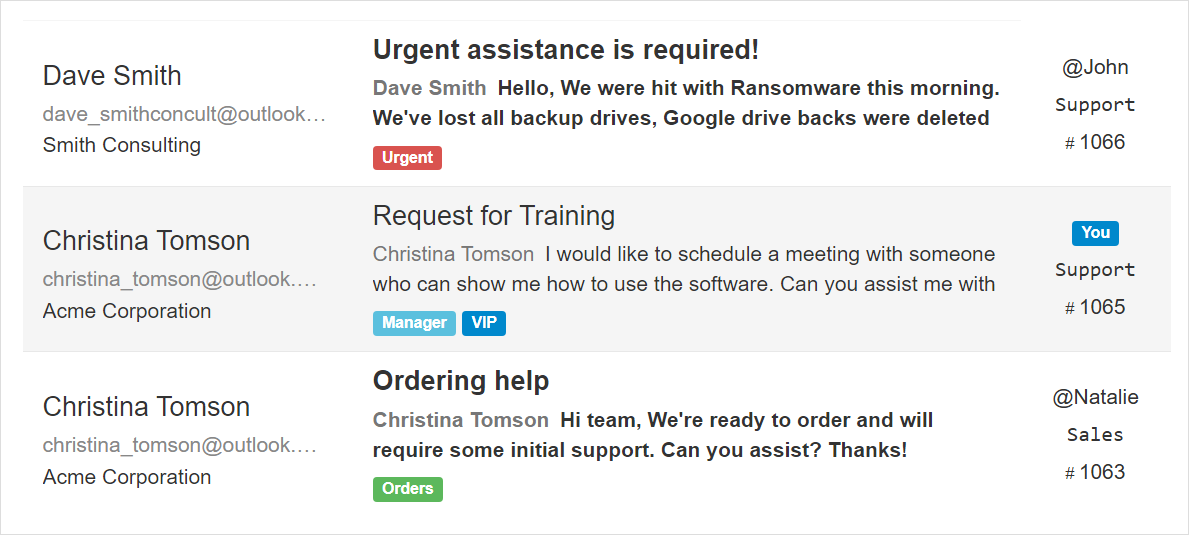 Tickets list with labeled tickets