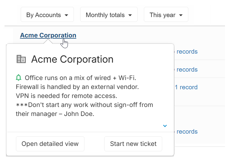 Account popover